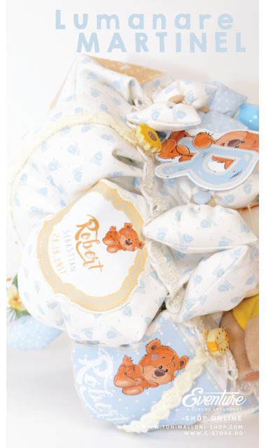 Lumanare de botez cu ursulet de plus pentru baieti, 65x4 cm, Martinel 4